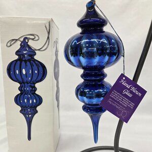 VTG Dept 56 Cobalt Blue Mercury Glass 10" Hand blown Christmas Ornament Finial